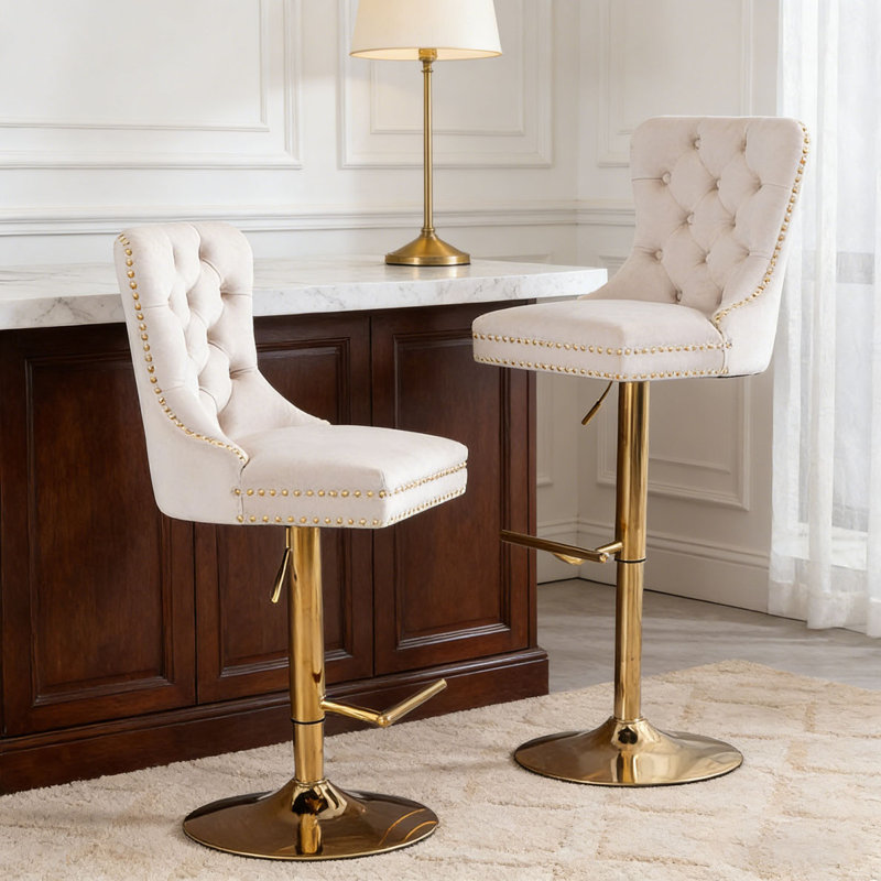 Swivel Velvet Barstools, Beige