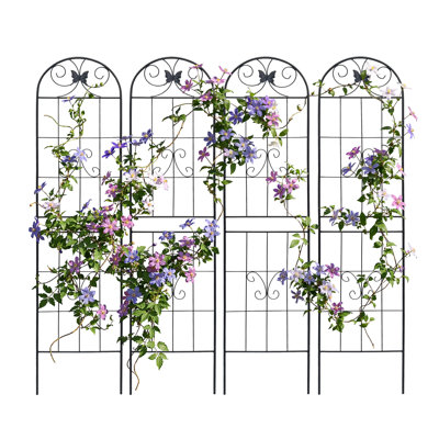 Set of 4  Outdoor Metal Trellises, Freestanding Tall Trellis for Climbing Plants, Garden Trellis for Tomato, Rose and Vine