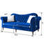  Canapé Chesterfield 88,6 po, canapé en velours avec incrustation de losanges de cristal sur le siège et le dossier, bleu-115948912