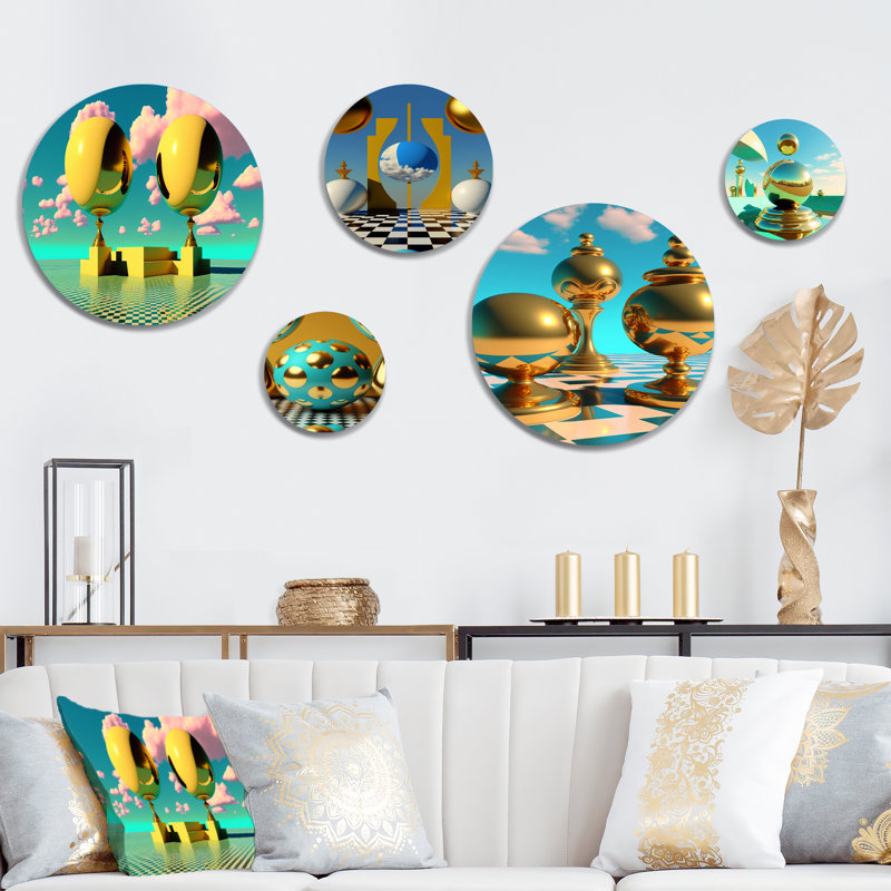 Ensemble de 5 décorations murales Golden Spheres Infinity I