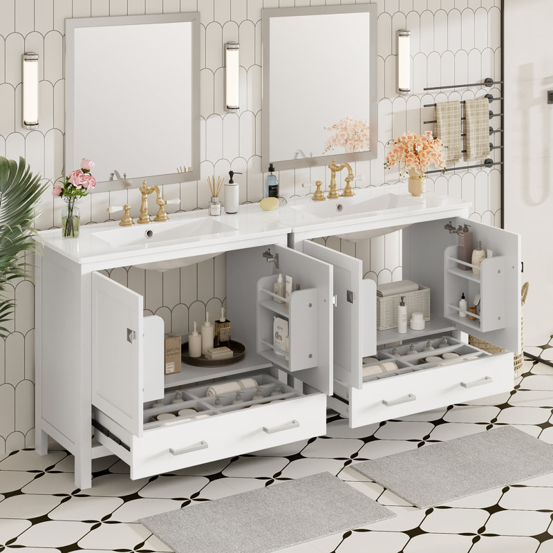 Meuble-lavabo 72 po avec lavabo en céramique, Blanc