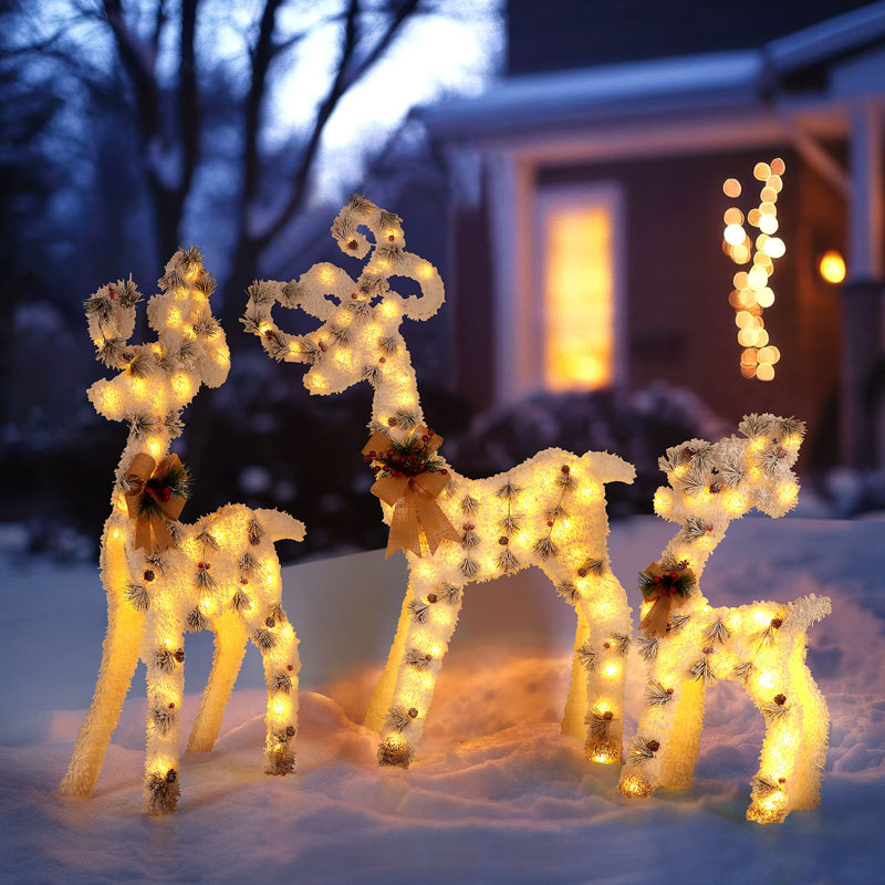 Ensemble de décoration de Noël renne en fer floqué (3 pièces)