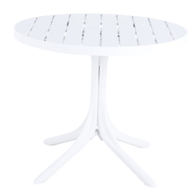 36 Inch Round White Polypropylene Table For Kitchen, Garden, And Camping - All-weather, Wear-, Wobble- Base Modern In All-weather Patio Dining & Coffee With Scratch- Surface