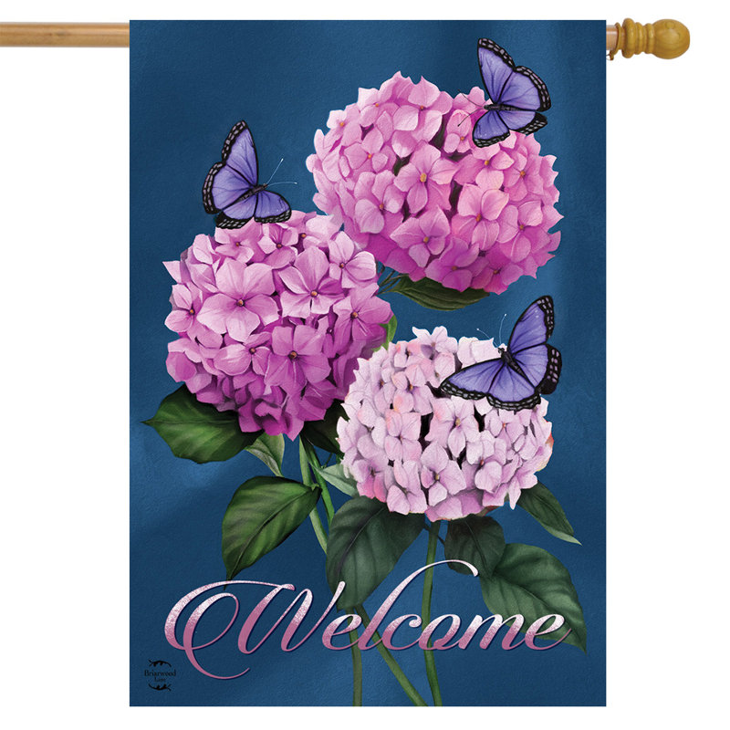 Butterflies and Hydrangeas Spring House Flag