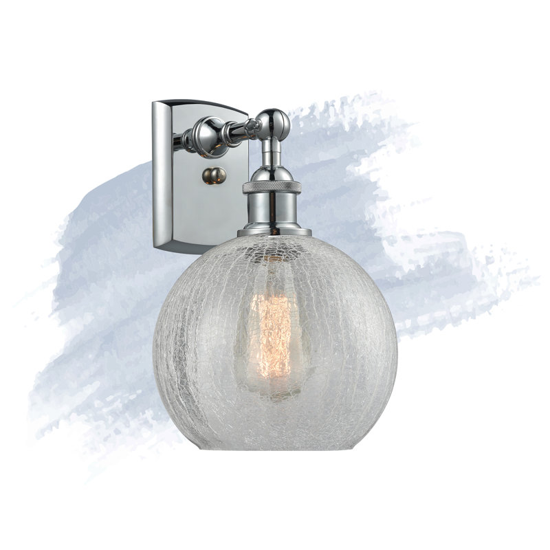 Baptista Armed Sconce, Polished Chrome, Clear Crackle