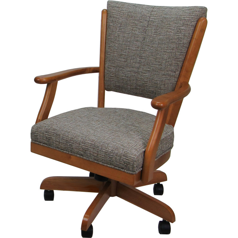 Dalani Classic Solid Wood Dining Caster Chair On Wheels, Black/Tan