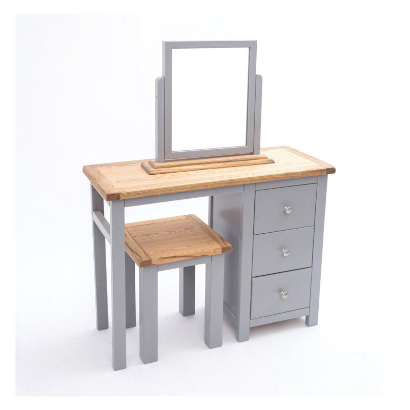 Mielke Dressing Table with Mirror, Natural/Grey/Chrome