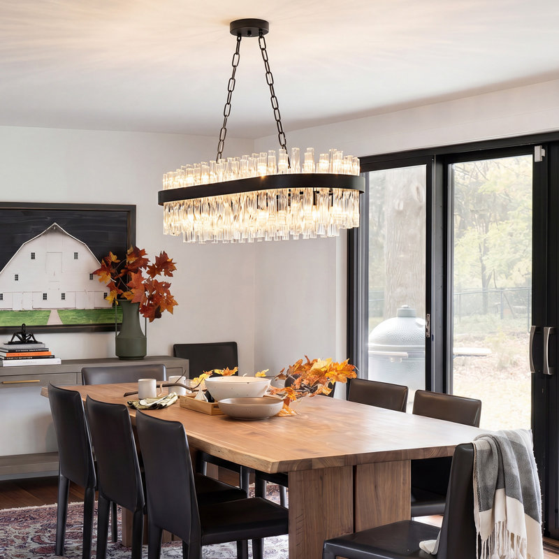 Dimmable 16-light Rectangle Crystal Chandelier, Matte Black