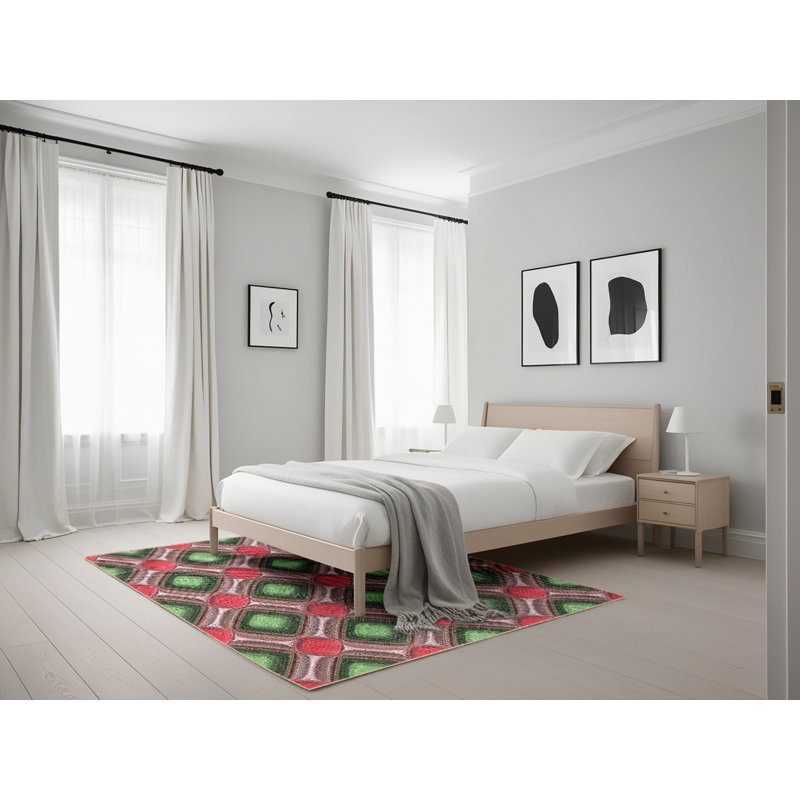 Tapis rouge à motif géométrique, Rectangle 5 pi x 7 pi