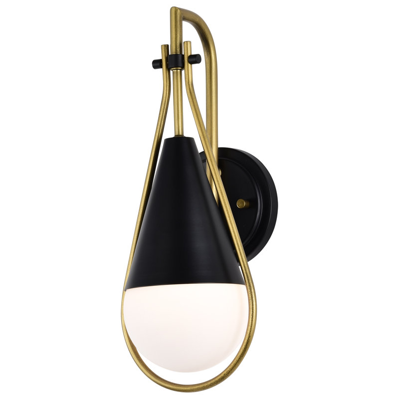 Clem Dimmable Bath Sconce, Matte Black/Natural Brass