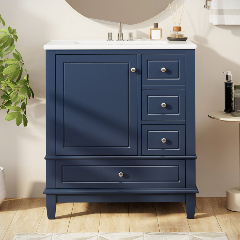 Meuble-lavabo simple 30 po avec plateau en céramique Daisy, Blue
