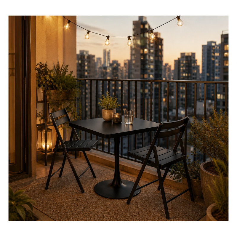 Table de salle à manger carrée tulipe avec bord épaissi, table bistro sur pied central de style moderne du milieu du siècle pour la cuisine et le salon, noire