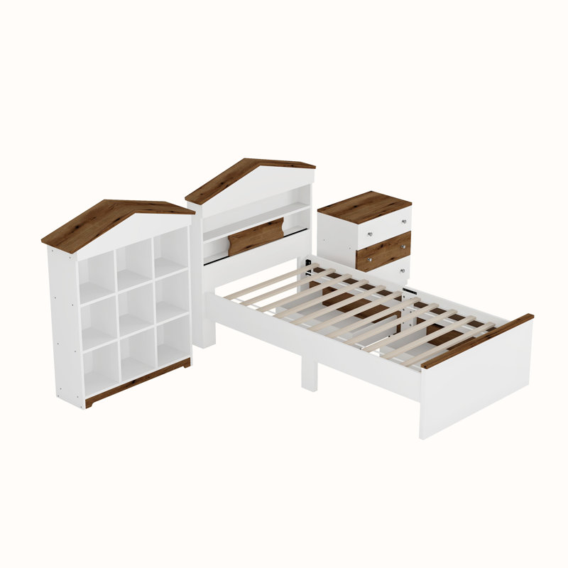 3-Pieces Bedroom Sets, Brown/White
