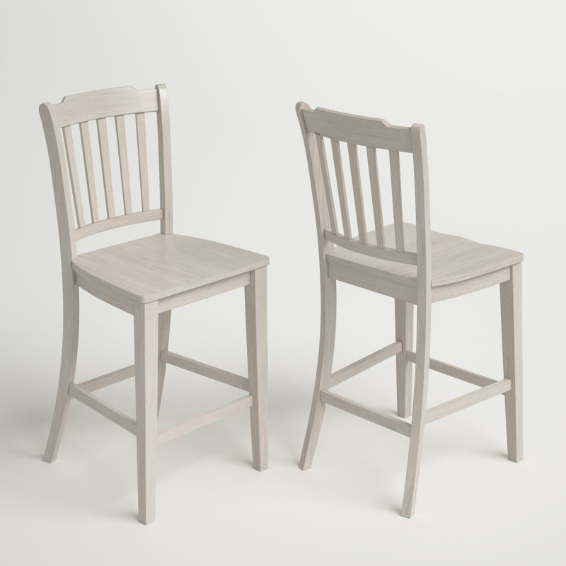 Tabouret de bar et de comptoir en bois massif Fortville, Blanc antique, Tabouret de comptoir (assise de 24 po de hauteur)