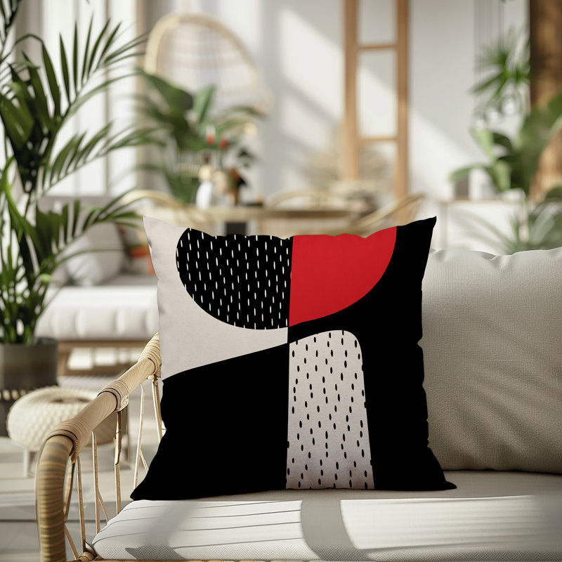 Coussin carré intérieur / extérieur pia, H 15 po x l 15 po, Rouge / noir / blanc cassé