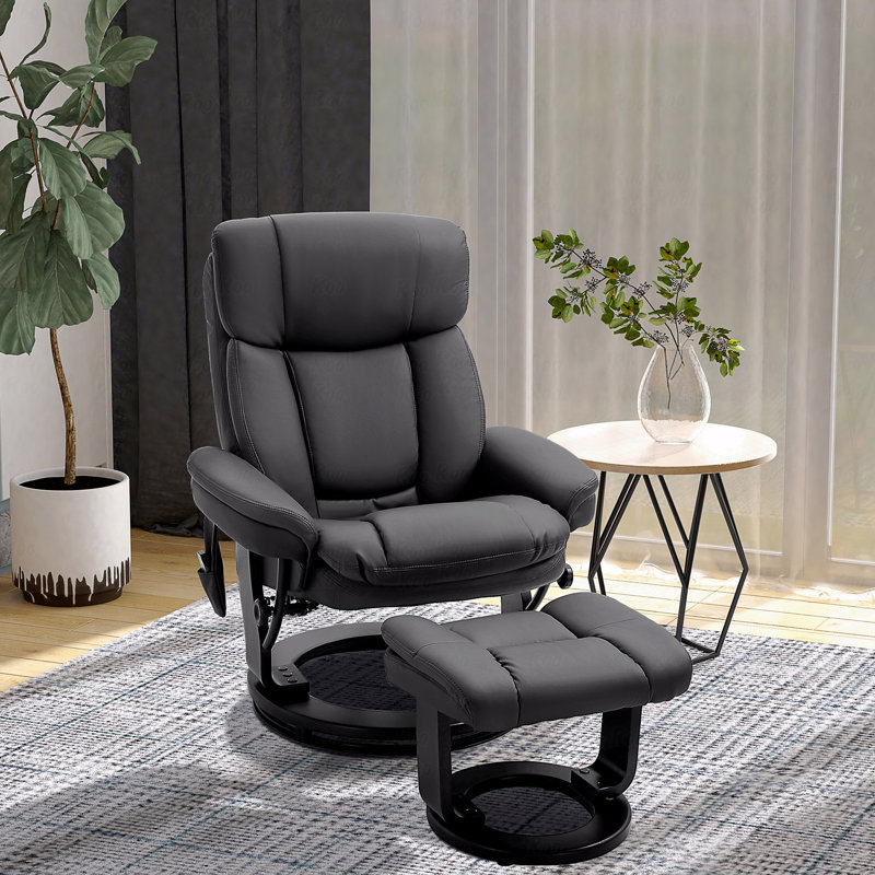Fauteuil pivotant en cuir Pu avec fonction de massage et fauteuil inclinable avec repose-pieds 10 points, noir