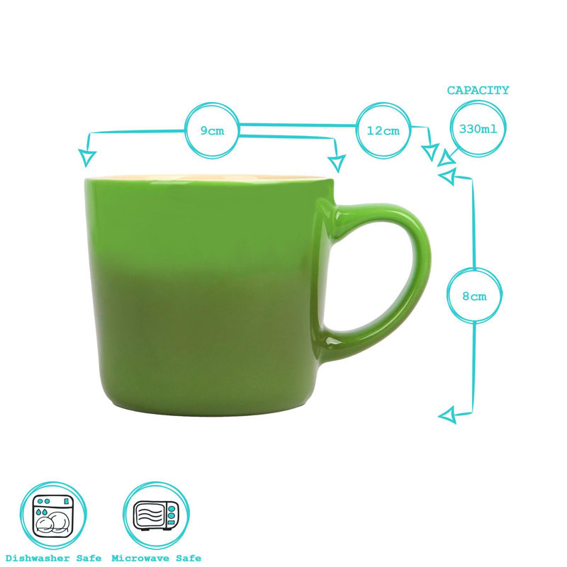 Argon Tableware - 330ml Ombre Coffee Mug - Glazed New Bone China Drinking Cup, Green, 2