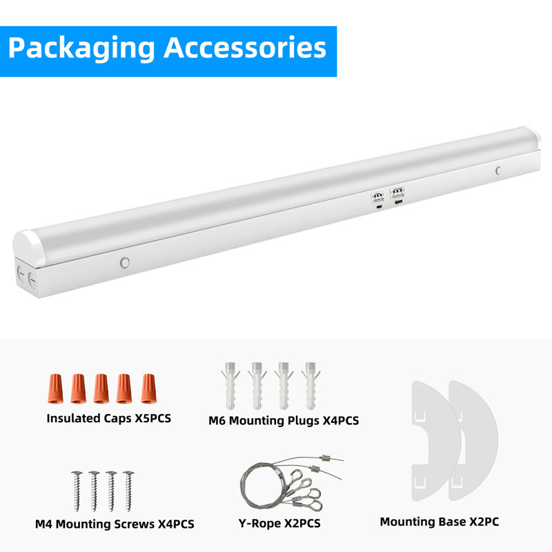 Lumière DEL linéaire - 35 W / 40 W / 45 W sélectionnable, 3cct (3500k / 4000k / 5000k), 5400lm, 0-10V à intensité variable, de qualité industrielle pour la cuisine, le garage, la salle de lavage