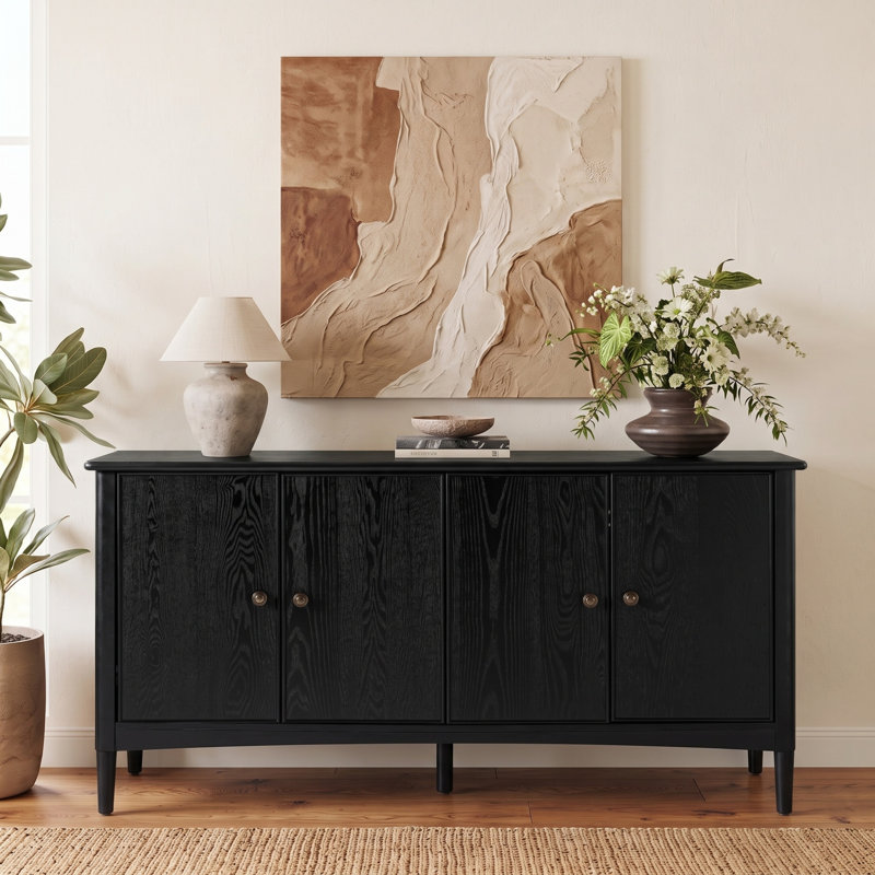 Buffet 4 portes avec gestion des câbles et tablettes réglables Poston, Noir