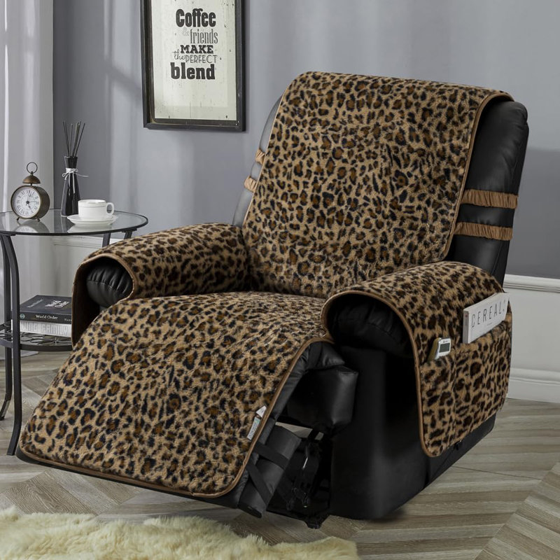 Housse pour fauteuil inclinable, housse en fausse fourrure, Stay In Place (léopard, fauteuil inclinable régulier de 23 po)