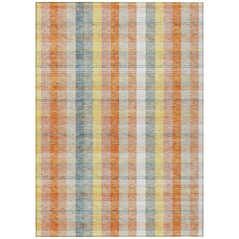 Tapis extérieur lavable à carreaux pêche 5 pi x 8 pi