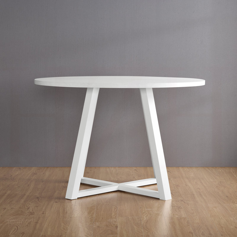 Table de salle à manger ronde contemporaine avec base à tréteaux, finition blanche