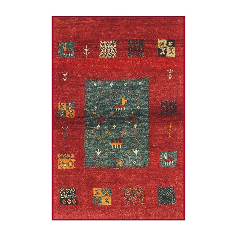 Tapis de zone rouge/jaune contemporain, Rectangle 7 pi x 10 pi