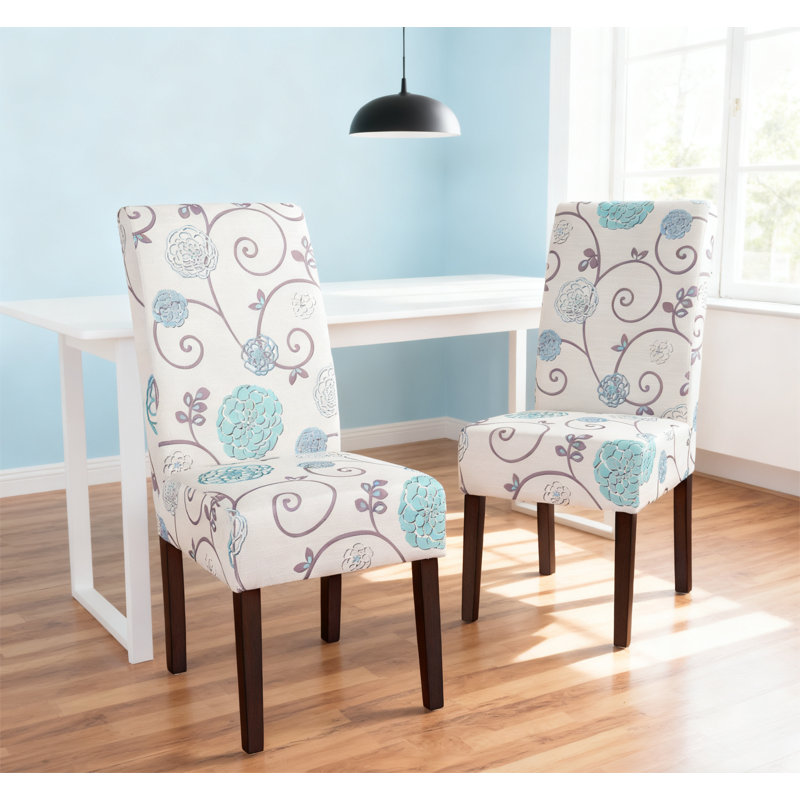 Chaises de salle à manger modernes, Motif floral bleu/blanc