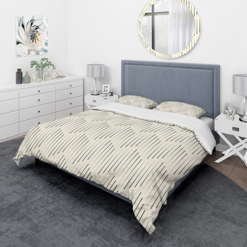 Zigzag Background Minimal Striped Design - Geometric Duvet Cover Set - Microfiber Polyester, Twin Duvet Cover + 1 Sham