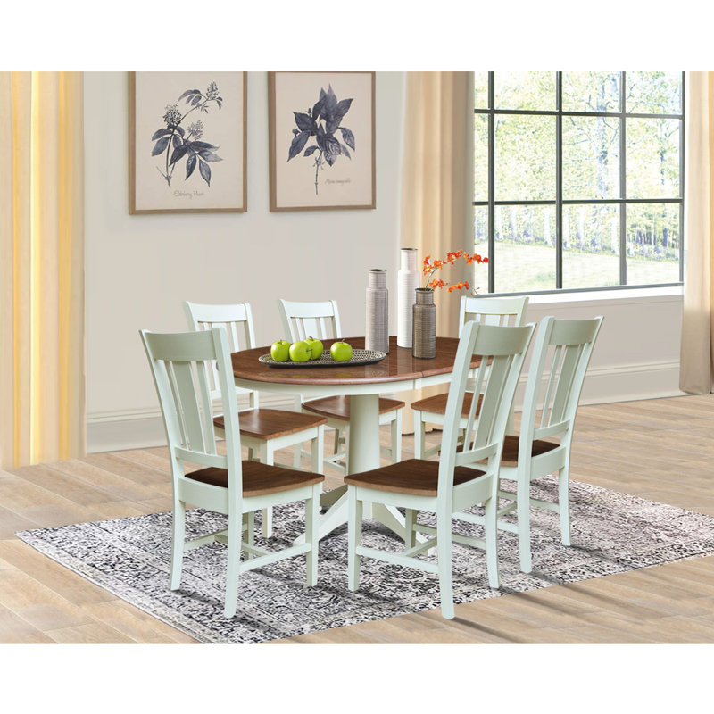 Aurich Solid Wood Dining Set, 7, Hickory/Shell