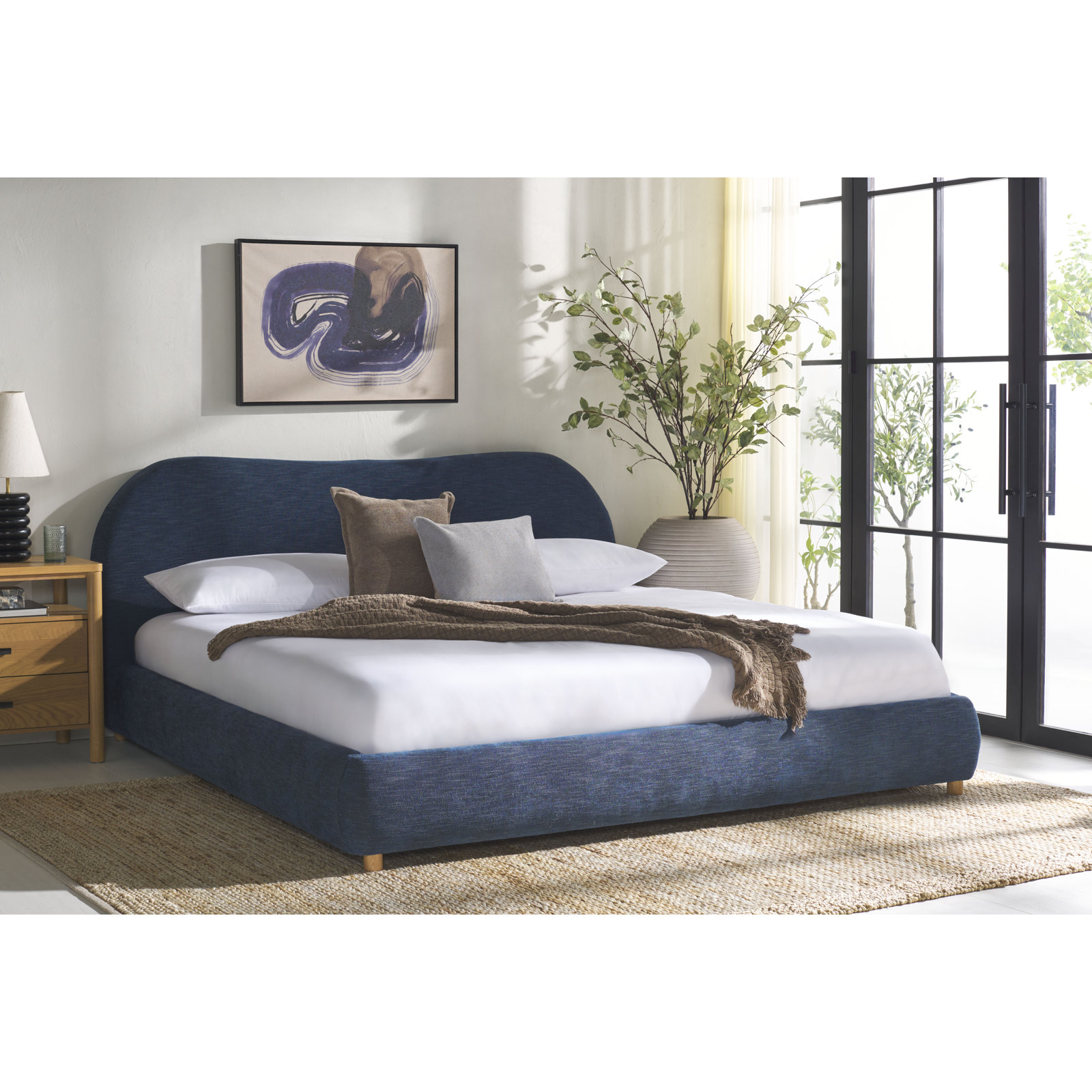 Lizzy Upholstered Bed, King, Natural/Navy