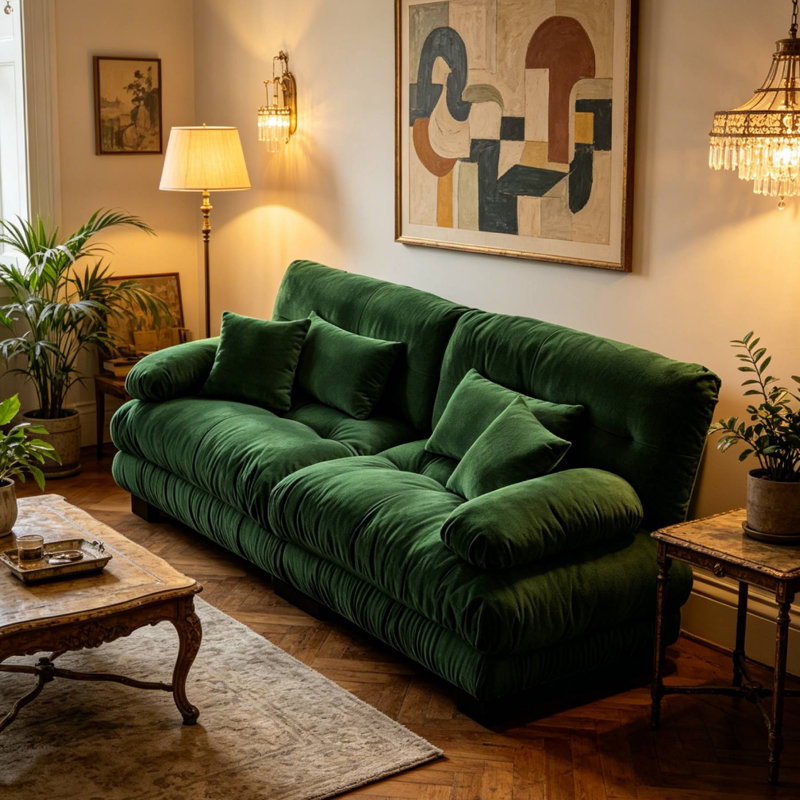 Canapé modulaire capitonné en chenille pour salon, Vert
