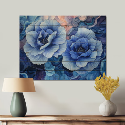 Dancing Blue Symphony Of Carnation I - Carnations Wood Wall Decor On Natural Pine Wood