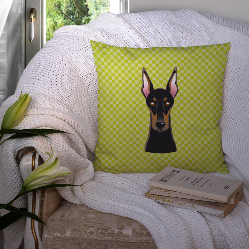 Coussin décoratif intérieur/extérieur doberman damier, H 18 po x l 18 po x P 5,5 po, Vert