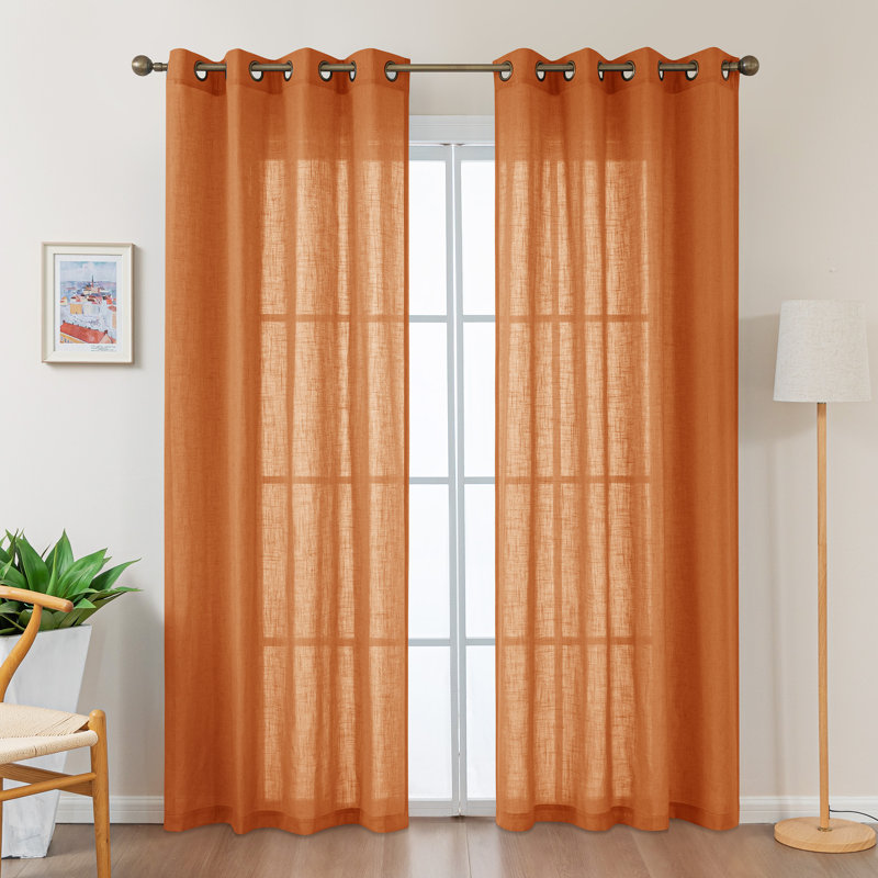 Paire de rideaux semi-transparents avec œillets Vollmar, Orange brûlé, L 52 po x L 108 po