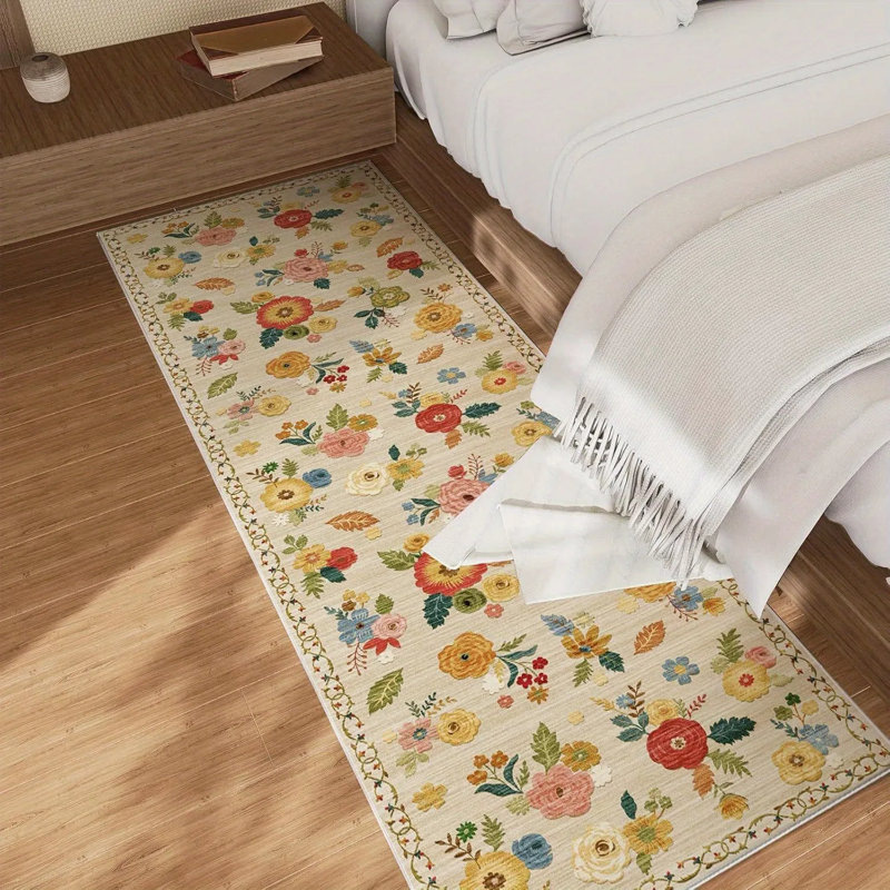 Washable Small Floral Entryway Rug 2'x3', Low Pile Non-slip Door Mat With Stain Resistance, Indoor Throw Rug For Front Door, Bedside, Kitchen, Nursery & Dorm