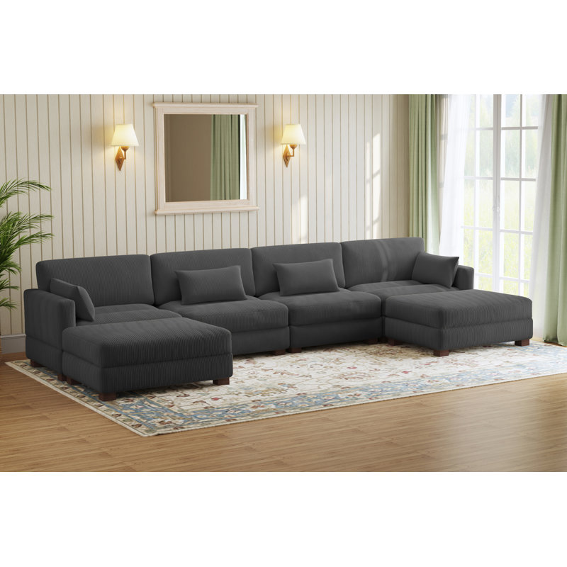 Canapé modulaire en velours côtelé Maelina , H 30,7 po x l 161,4 po x P 68,1 po, Velours côtelé gris