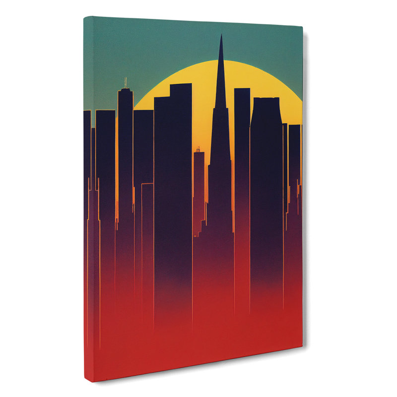 A City Skyline Sunset No.2 Abstract - Wrapped Canvas Painting, 50cm H x 35cm W x 3cm D