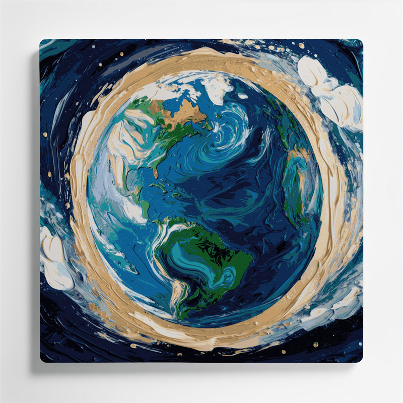 «Space Earth from Space», art mural en métal bleu, 12" H x 12" W