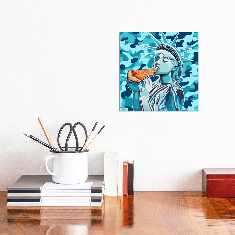Liberty pizza-imprimé carré bleu, Toile tendue, Pas de tapis, H 12 po x l 12 po x P 0,75 po
