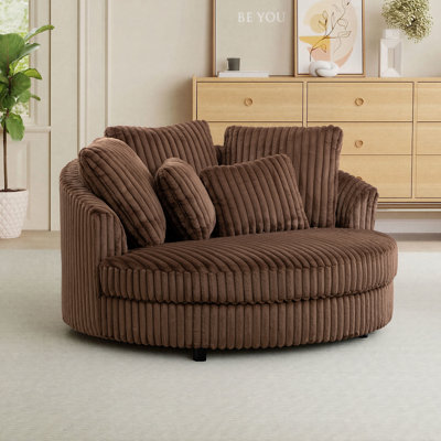 60" W Upholstered Slipcovered Faux Fur Barrel Chair With Casters