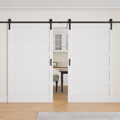 96" × 84" Wood Sliding Double Barn Door PVC Surface Ready To Use All Installation Hardware Kit Included