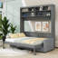Grand lit escamotable mural avec canapé et tablettes de rangement-493396517