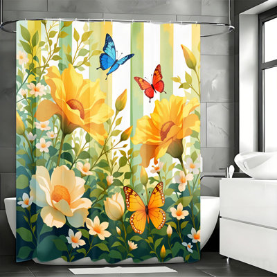 Rideaux de douche floraux avec crochets inclus