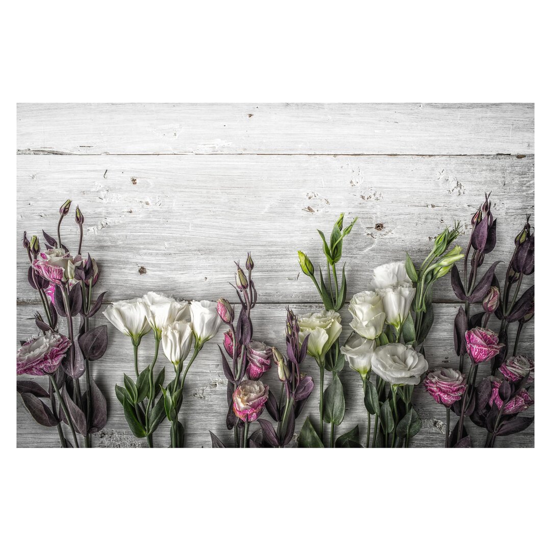 Matt Fototapete Tulpen-Rose Shabby Holzoptik 2,55 m x 384 cm