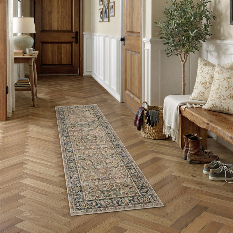 Kitty Machine Washable Taupe/Black Area Rug with Non-Slip Backing, Runner 2' x 6'