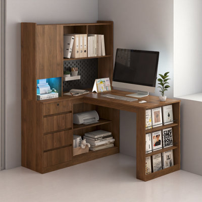 L Shaped Desk,Computer Desk With Drawers,Bookshelf,With LED Light,Modern Corner Desk,Home Office Desk,L-Shaped Study Table Writing Desk,Corner Gaming Computer Desk With Storage