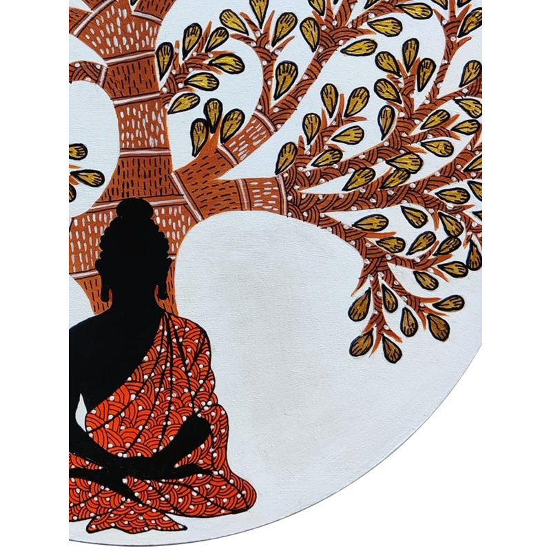 Bouddha méditation avec arbre de vie, peinture acrylique sur bois aggloméré par Sannidha - Art mural spirituel symbolique pour décor d'autel