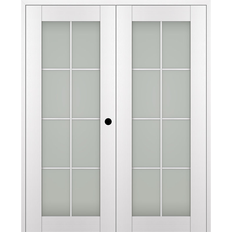Double porte battante en bois manufacturé et en verre Palladio 8 Lite, 59,5 po x 79,37 po, Blanc noble, Gauche