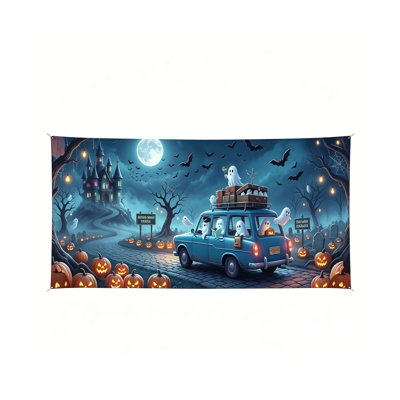 Halloween Garage Door Cover  Spooky Ghost Pumpkin Castle Garage Cover Horror Party Outdoor Door Decor
